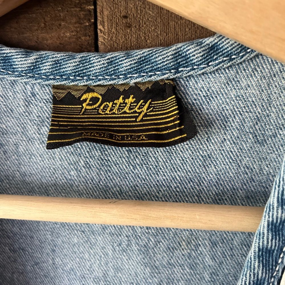 Vintage Patty Denim Vest Embroidered Patchwork Made in USA - Picture 8 of 14